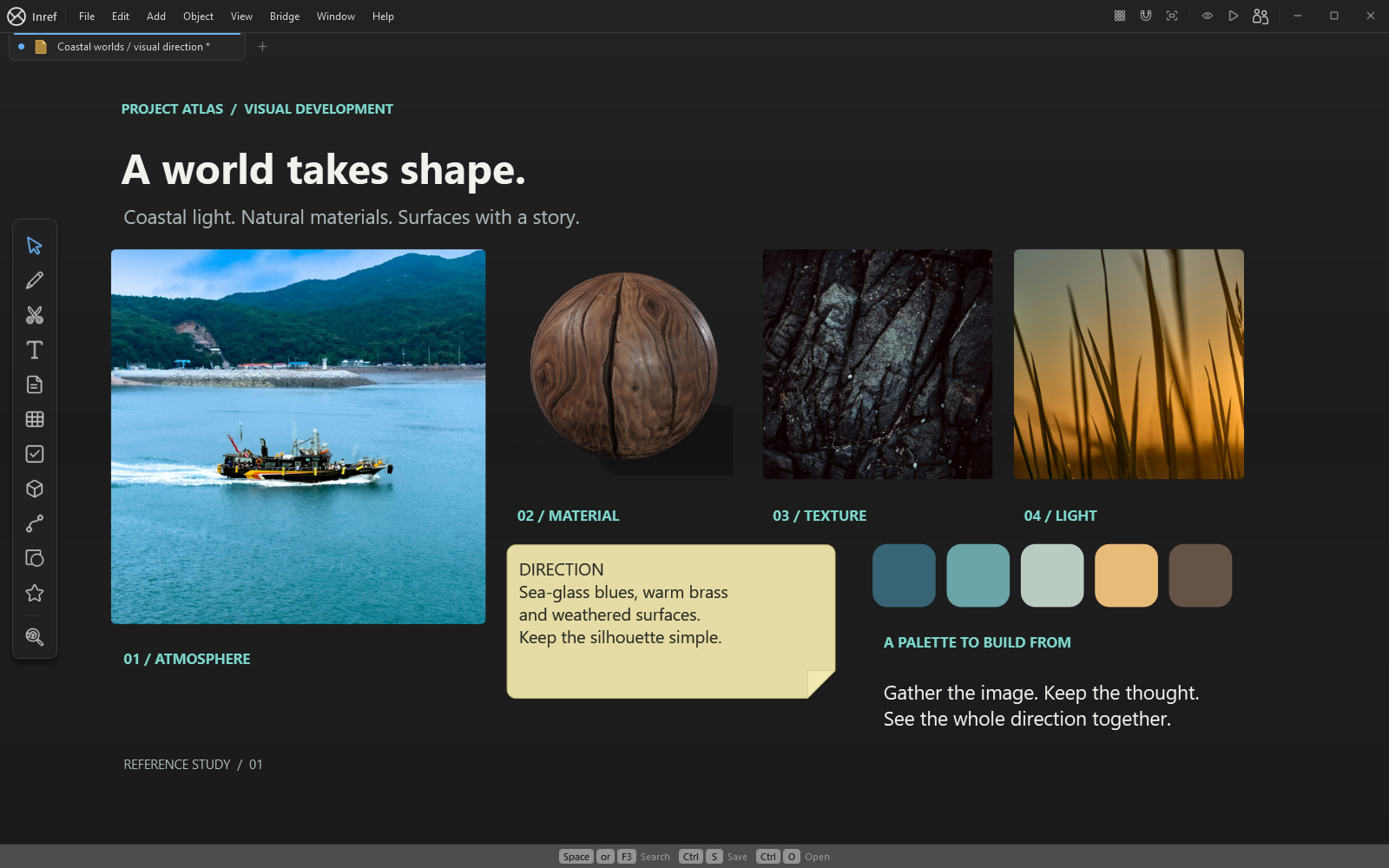 InRef reference board with a coastal visual brief and grouped images.